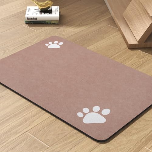 Pet Feeding Mat-Absorbent Dog Mat for Food and Water Bowl-No Stains Quick Dry Water Dispenser Mat-Dog Accessories Pet Supplies-Bowl for Messy Drinkers（Dusty Pink,16"x24" by PADOOR