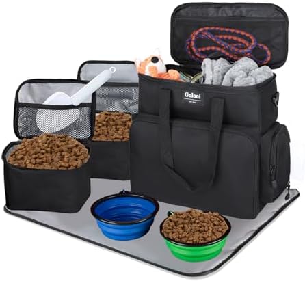Dog Travel Bag Airline Approved–Pet Travel Tote with Collapsible Bowls,Food Containers & Feeding Mat–Multi-Pocket Organizer for Dogs & Cats, Durable & Water-Resistant for Hiking,Trips,Outdoors by GoloniYourStyleYourRule