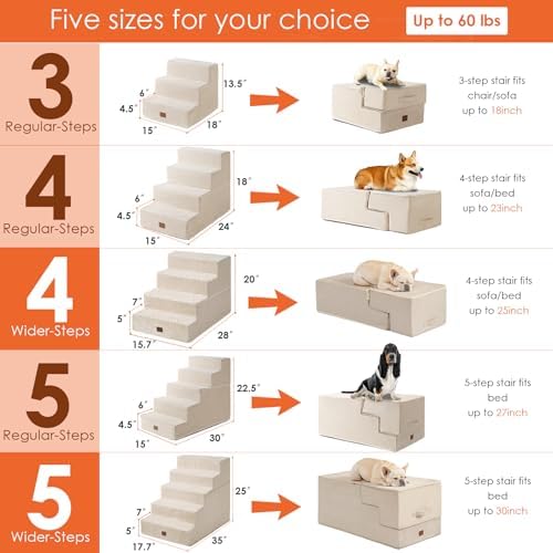 EHEYCIGA Dog Stairs for High Bed 25" H, Extra Wide Dog 5-Step, Beige - Image 4
