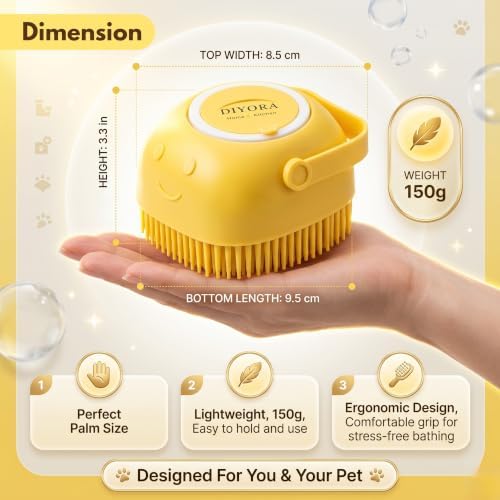 DIYORA Pet Shampoo Brush, 2-in-1 Silicone Bath Brush with Soap Dispenser for Dogs & Cats, Grooming, Massaging, Shedding & Deep Cleaning Tool for Short Hair, Long Hair & Small Pets(Yellow) - Image 5