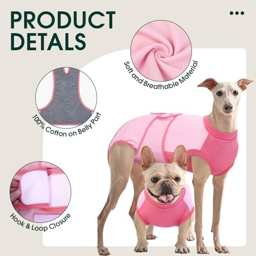 Kuoser Dog Recovery Suit, Female Male Spay Neuter Surgery Suit, Pink, XS - Image 4