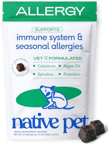 Native Pet Dog Allergy Chews for Medium Breeds - Itchy Skin and Seasonal Itch Support - Colostrum, Probiotics, Spirulina - 90 Chews by NativePet