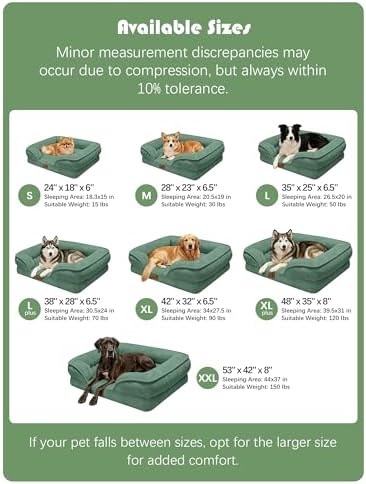 Spotted Play Orthopedic Dog Bed with Sides - Sofa Beds for Extra Large Dogs, Supportive Foam Pet Couch Bed with Washable Removable Cover, Waterproof Lining and Non-Slip Bottom, Green - XL-Plus - Image 7
