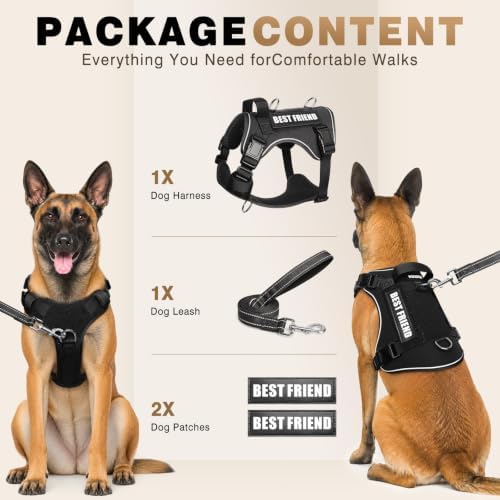 WINSEE No Pull Tactical Dog Harness and Leash Set with 2 Patches - Image 2