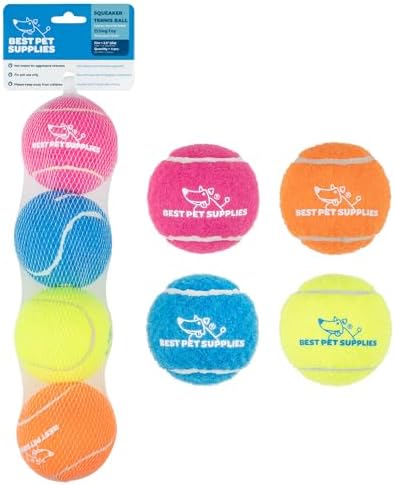 Best Pet Supplies Interactive Squeaky Dog Chew Toy, Ideal Dog Toys for Chewers, Small, Medium & Large Dogs, and Fetch Lovers - Tennis (Assorted Color), Medium (Pack of 4) by BestPetSuppliesLLC