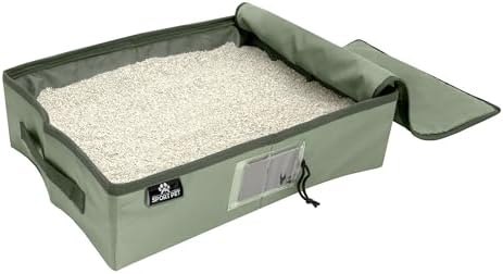 SportPet Designs Portable Travel Litter Box for Cats, Large Collapsible with Zippered Lid, Water-Resistant & Leak-Resistant Cat Litter Tray for Travel, Green by SportPetDesigns