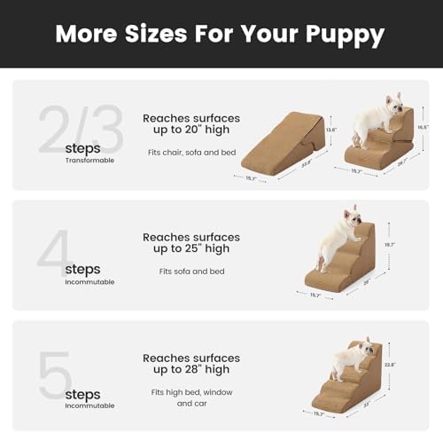Gardner Pet Dog Stairs for Small Dogs 19.7" H, 4-Step Brown Curved Pet Stairs, Dog Steps for High Bed (18-24 in), Couch with Durable Non-Slip Waterproof Fabric Cover and CertiPUR-US Certified Foam - Image 2