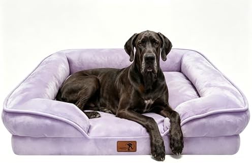 Spotted Play Orthopedic Dog Bed with Sides - Sofa Beds for Extra Large Dogs, Supportive Foam Pet Couch Bed with Washable Removable Cover, Waterproof Lining and Non-Slip Bottom, Purple - XXL by Spotted+Play