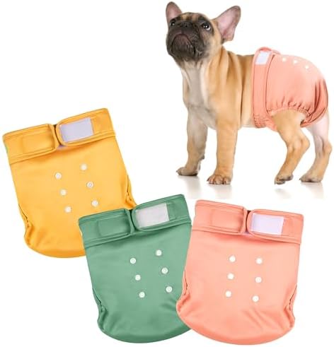 wegreeco Frenchie Dog Diapers Female No Tail Hole,Washable Pet French Puppy Bulldog Diapers Female for Period Heat,Reusable Doggy Doggie Dog Diapers （Large） by wegreeco