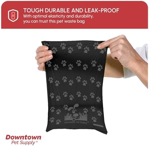 Downtown Pet Supply Poop Bags for Dogs with Dispenser, 180 Count - Leak-Proof Dog Waste Bags and Bone-Shaped Dog Poop Bags Holder for Leash - Black with Paw Prints, 12.5" x 8.5" - Image 6