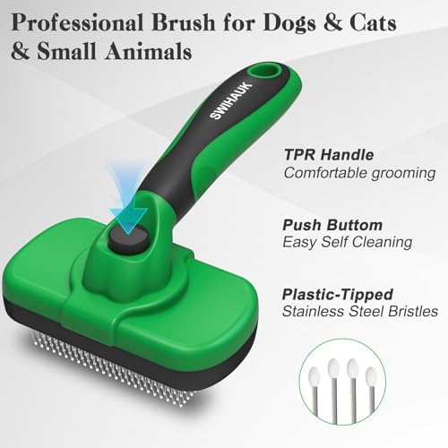 Swihauk Self Cleaning Slicker Brush for Dogs & Cats, Green - Image 2
