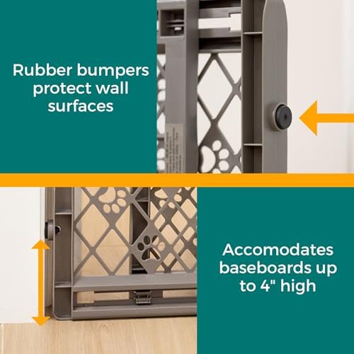 MYPET Paws Portable Pet Gate: 26-40" Wide Expandable, Pressure Mounted No Tools Needed, Durable Dog Gate for Doorways, Made in USA, 23" Tall, Fieldstone Gray - Image 5
