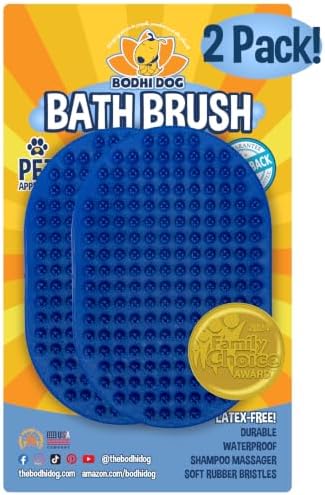 Bodhi Dog Shampoo Brush - Pet Grooming & Bath Supplies for Dogs and Cats - Bath Brush for Long & Short Hair - Premium Scrubber for Shower, Showerhead, Sprayer & Bathing (Two Pack, Blue) by BodhiDog