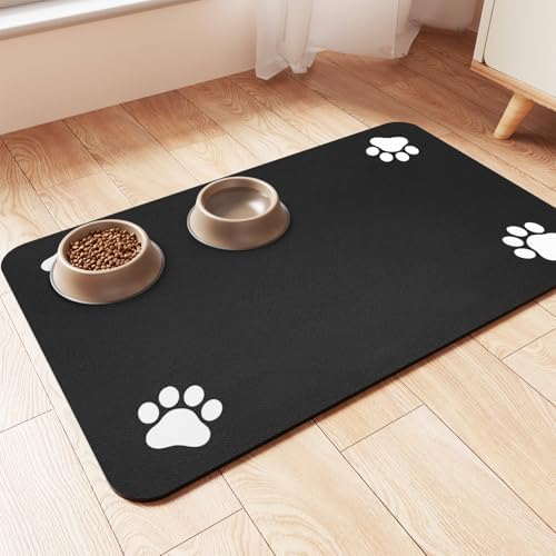 Pet Feeding Mat-Absorbent Pet Placemat for Food and Water Bowl, with Waterproof Rubber Backing, Quick Dry Water Dispenser Mat for Dog and Cat (32"x22", Black) by Incenseburner