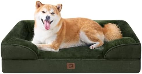 EHEYCIGA Orthopedic Dog Beds for Large Dogs, Waterproof Memory Foam Large Dog Bed with Sides, Non-Slip Bottom and Egg-Crate Foam Pet Couch Bed with Washable Removable Cover, Dark Green by EHEYCIGA