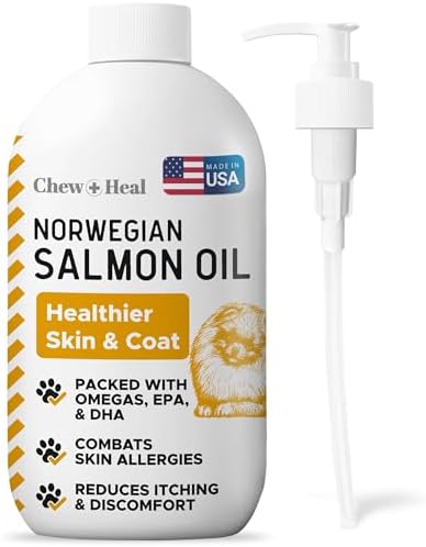Salmon Oil for Dogs and Cats, 32 oz - Omega-Rich Supplement for Healthy Skin & Coat, Joint & Immune Support - All-Natural Fish Oil Liquid - Premium Pet Care, Made in USA by ChewHeal