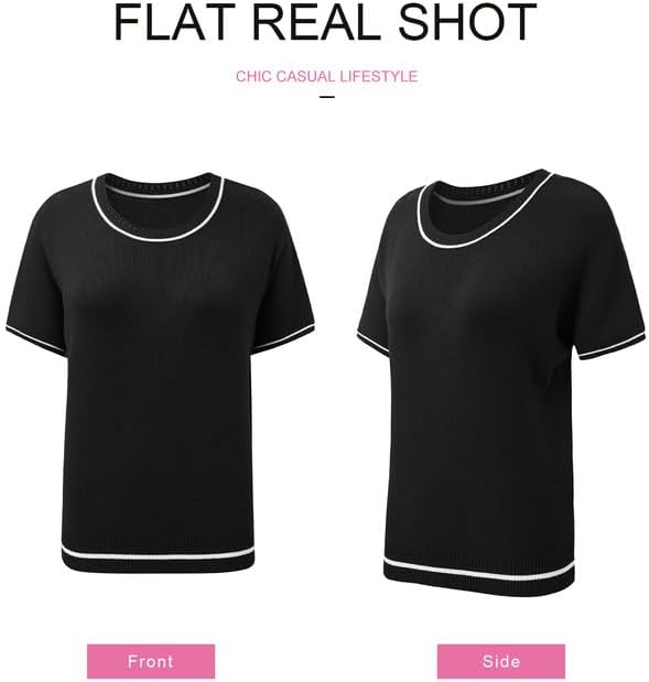 SHEWIN Womens Tops Trendy Short Sleeve Shirts Crewneck Lightweight Knit Sweater Top Business Casual Outfits - Image 6