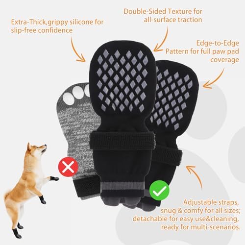 KOOLTAIL Anti Slip Dog Socks Shoes for Hot Pavement to Prevent Licking Paws Scratching, Pet Boots & Paw Protector for Hardwood Floors, Dog Grip Booties for Small Medium Large Senior Dogs, Black XS - Image 5
