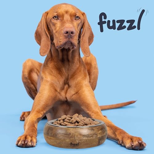 Fuzzl Titan Mango Wood & Stainless Steel Bowl 9.5 Inch Large - Natural Dog Bowl for Indoors and Outdoors with Rubber Base - Image 3