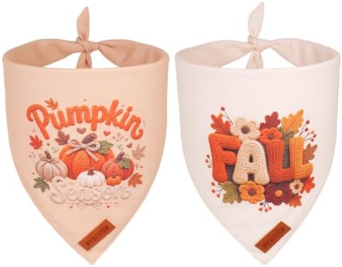 PTDECOR Fall Dog Bandanas, Pumpkin Season Thanksgiving Pet Scarf, X-Large by PTDECOR