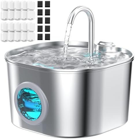 Cat Water Fountain Stainless Steel: Pet Fountains with 10 Packs Filters by HOOISE