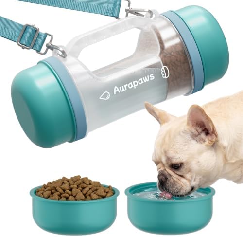Dog Water Bottle Portable 20.3oz with Food Container & 2 Bowls by Aurapaws