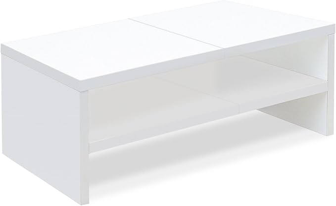 TEAMIX 20 inch White Monitor Riser Stand - 2 Tiers, Wood Desktop Bookshelf | Laptop/PC/Printer/Keyboard Storage, Ergonomic Design, 15mm thick Sturdy Wood Boards, TV Stand, Home Office Desk Accessories by TEAMIX