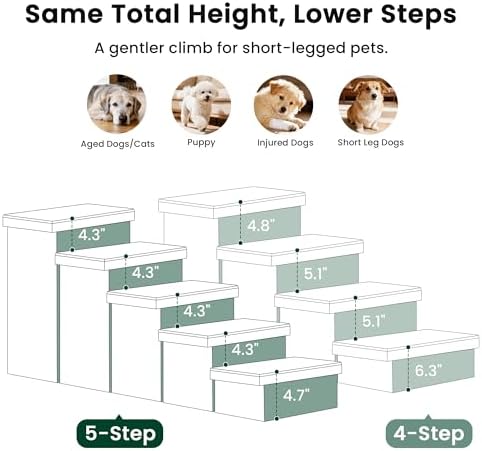 Love's cabin Dog Stairs for High Bed, Foldable Pet Stairs for Small Medium or Large Dogs Puppy with Storage for Bed or Couch, Cat Dog Steps Ramp with Zip up to 200 lbs, Beige, 5 Steps - Image 6