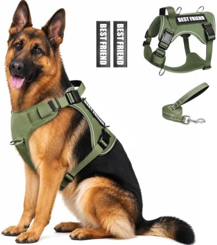 WINSEE No Pull Tactical Dog Harness with Leash Set with 2 Patches by WINSEE