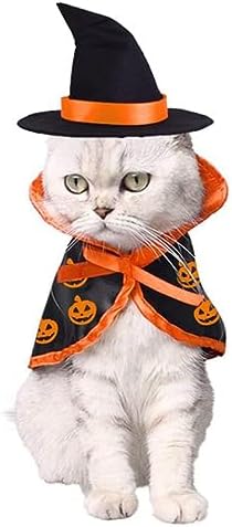 Pet Halloween Pumpkin Cloak with Hat Cosplay Cloak for Cat and Small Dogs, Pet Halloween Costume Clothes Suit with Cap - Image 3