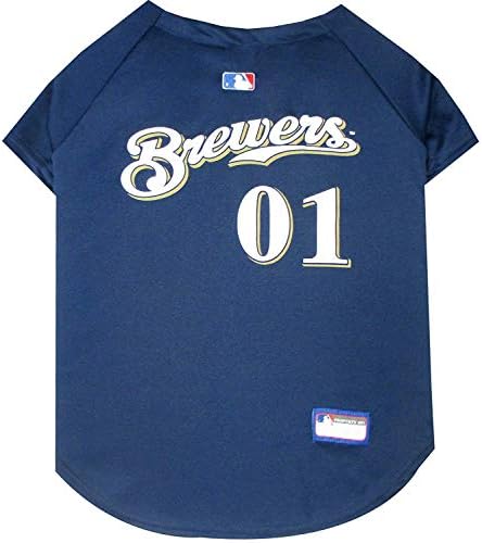 Official MLB Milwaukee Brewers Pet Jersey for Dogs & Cats, Size Medium - Stylish Baseball Jersey for Your Furry Fan- Show Off Team Spirit with The Perfect Fan Apparel Gear for Pet, Dog & Cat by PETSFIRST