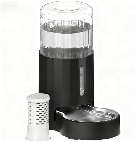 CZPET Automatic 4L Filter Dog and Cat Water Dispenser with Stainless Steel Bowl Gravity Waterer,Large Capacity and Drinking Area Noise-Free for Pets (Black) by CZPET
