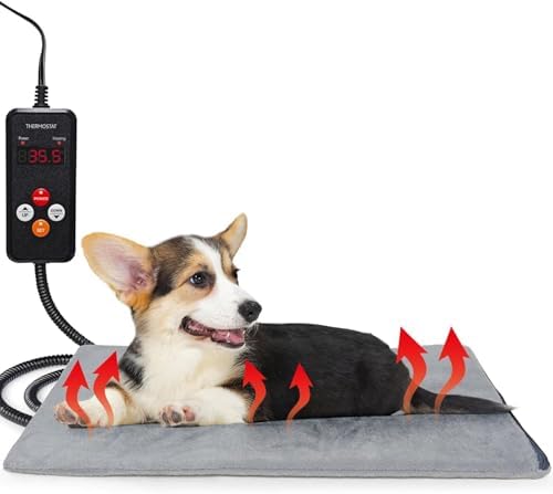 Pet Heating Pad for Cats and Dogs - Electric Warming Mat with Timer & Temperature Setting, Waterproof Cover, Auto Shut-Off - Safe Indoor Bed Warmer, 20 x 16 Inch by PETZOOKA