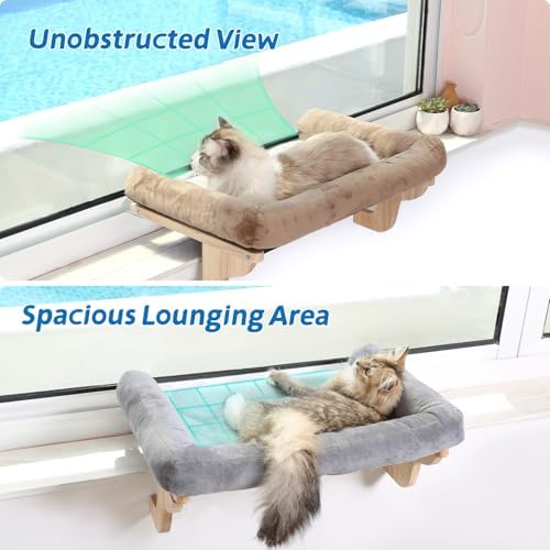 Zakkart Cat Perch for Windowsill with Bolsters (Dark Stained/Brown, L) - Image 2