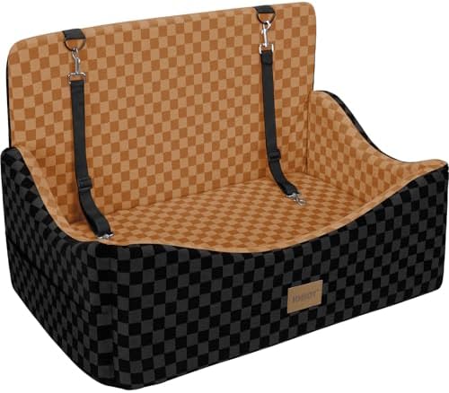 JOEJOY Dog Car Seat for Medium/Large Dogs - Reversible Dual-Sided Travel Dog Car Bed with Memory Foam, Washable Pet Booster Seat for Dogs up to 55 lbs or 2 Small Dogs, 2 Safety Leashes, Brown by JOEJOY