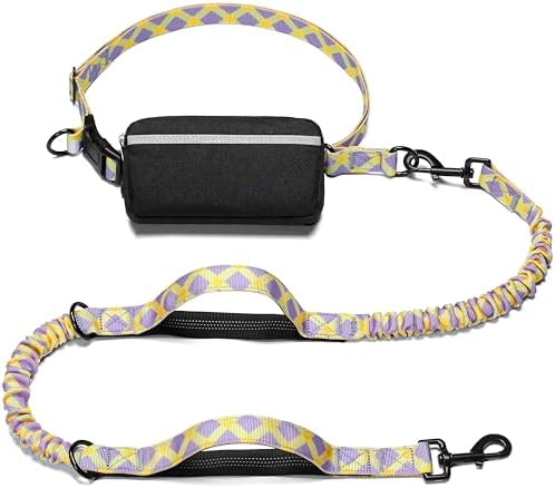 iYoShop Hands Free Dog Leash with Zipper Pouch, Purple-Yellow Mix, Large by iYoShop