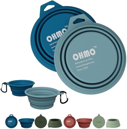 OHMO Collapsible Dog Bowls for Pet Travel, 12oz, 2pcs, Dark&Light Blue by OHMO