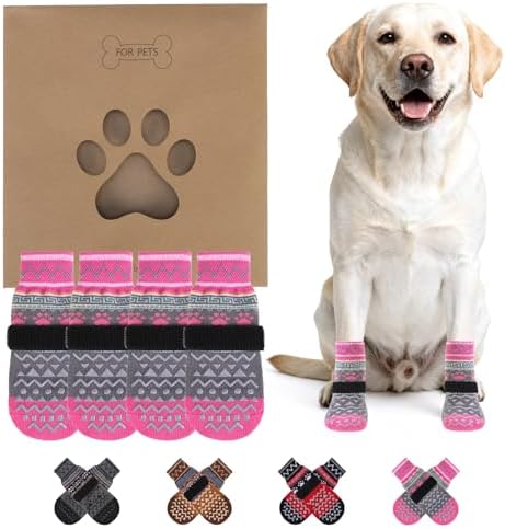 KOOLTAIL Dog Socks to Prevent Licking Paws for Hardwood Floors Anti Slip,Warm Winter Pet Boots&Paw Protector with Grippers,Double Sides Puppy Shoes Booties for Small Medium Large Senior Dogs L by KOOLTAIL