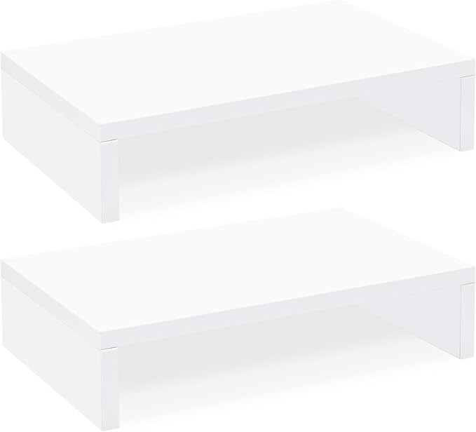 TEAMIX White Monitor Stand Riser - 2 Pack, Wood 2 Tier Adjustable Dual Monitor Riser for Laptop/PC Computer Stand for Desk by TEAMIX