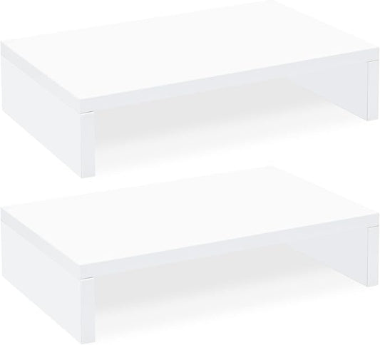TEAMIX White Monitor Stand Riser - 2 Pack, Wood 2 Tier Adjustable Dual Monitor Riser for Laptop/PC Computer Stand for Desk by TEAMIX