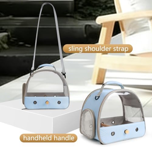 Bird Carrier, Portable Small Bird Parrot Parakeet Carrier with Standing Perch and Soft Mat, Side Access Window Collapsible (Blue, Clear Windows) - Image 4