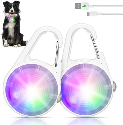 Dog Collar Light, 4 Modes Dog Lights for Night Walking, Rechargeable Pet Collar LED for Nighttime Clip on, IP68 Waterproof Pet Walking Accessories-2 Pack(White) by QIZIYARDALL