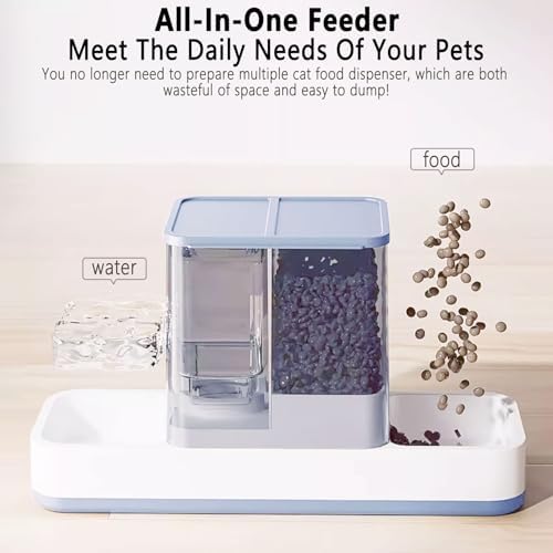 kathson Gravity Cat Food and Water Dispenser Automatic Dog Feeder Waterer 2 in 1 Auto Pet Food and Water Bowl Set Self Feeding for Puppy Kitten，Blue - Image 2