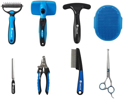 8-in-1 Dog Grooming Kit, Pet Grooming Kit for Dogs & Cats, Professional Cat Brush Set with Slicker Brush, Undercoat Rake, Flea Comb, Nail Clipper, Scissors & Bath Brush by TWALAIX