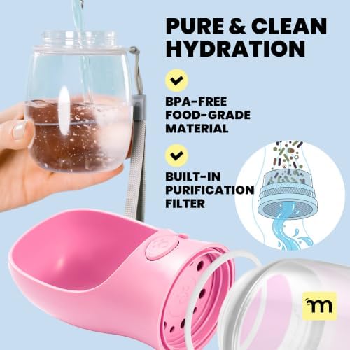 MalsiPree Leak-Proof Portable Dog Water Bottle for Travel - 19 oz, with Pink Bowl - Food Grade Plastic - Dog Bowls - Puppy Essentials - Pet Water Bottle for Trail Hiking, Park Visit & Beach Days - Image 5