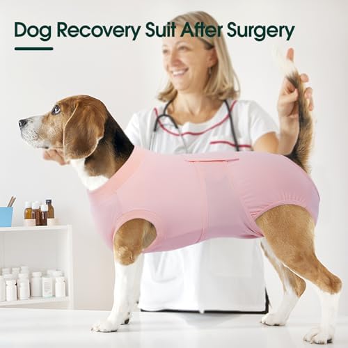 Kuoser Dog Recovery Suit, Female Male Spay Neuter Surgery Suit, Pink, L - Image 4