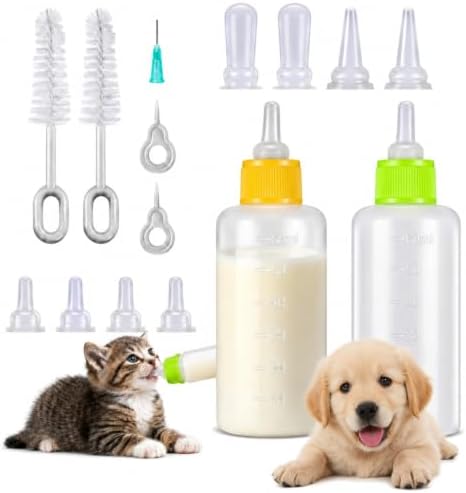 Tondiamo 17 Pcs Puppy Kitten Bottle Feeding Kit Nursing Milk, Yellow Green by Tondiamo
