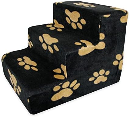 Best Pet Supplies Dog Stairs & Steps - Foam Steps for Small Dogs & Cats, Non-Slip Indoor Balanced Pet Step Support, Dog Ramp, No Assembly, Paw Print on Black, 3-Step (13.5-inch Height) by BestPetSuppliesLLC