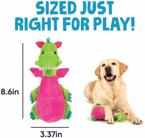 goDog Dragons Pudge Potbelly Plush Dog Toy with Chew Guard Technology, Durable Fabric & Squeaker for Active Play, Green, Medium - Image 3