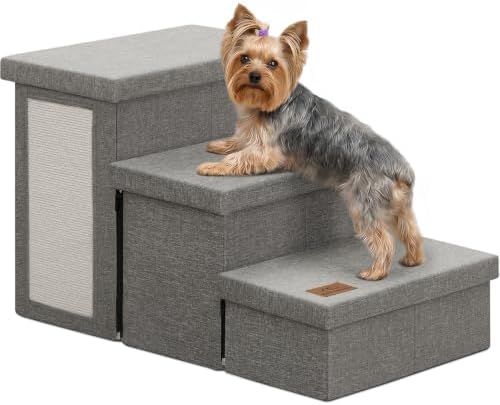 Zerbuger Dog Stairs with Storage, Grey Cat Scratcher 3 Steps Ramp no Condo by Zerbuger